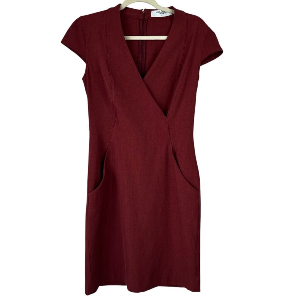 MM Lafleur Burgundy Cap-Sleeve Wrap-Style Mini Dress